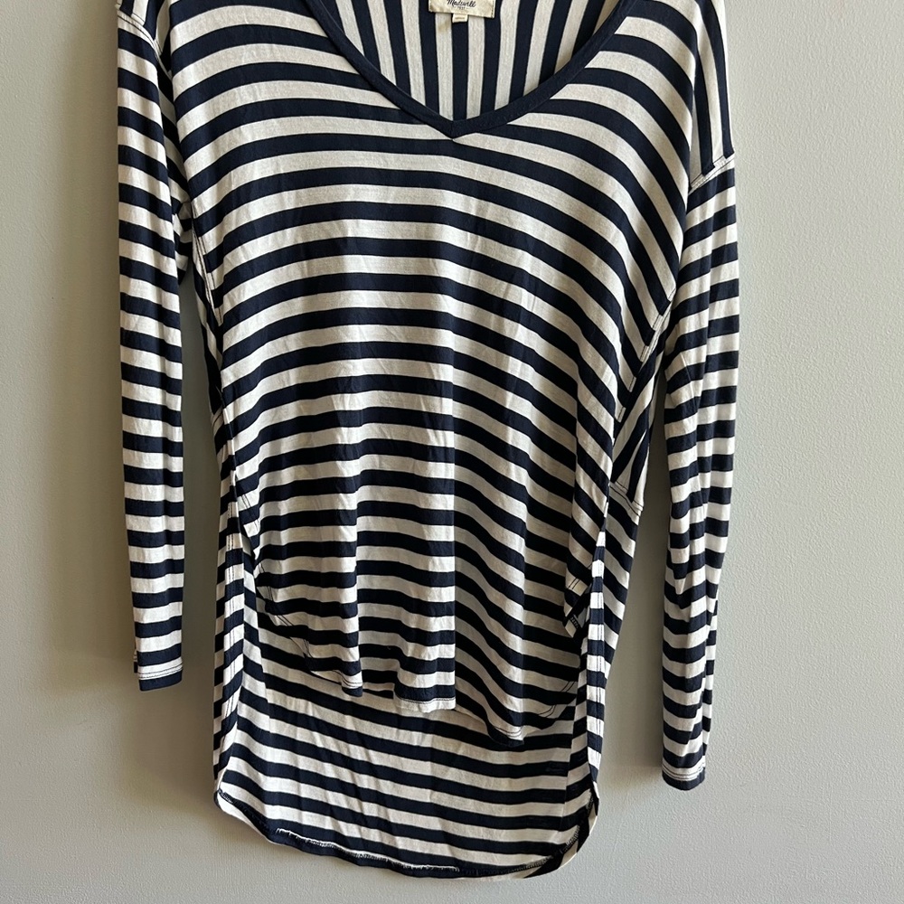 Madewell Navy and White Striped Long Sleeve Top
